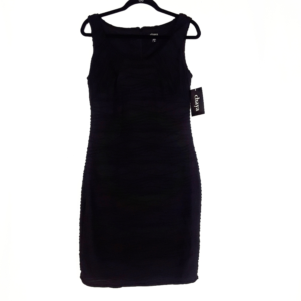 CHAYA Ribbed Texture Black Sleeveless Bodycon Dress 10 Medium NWT